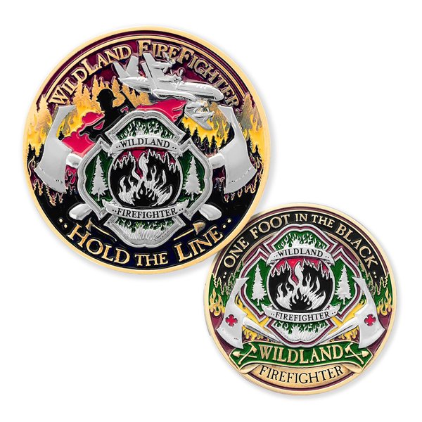 Armor Coin & Emblem: Wildland Firefighter Challenge Coin - Hold The Line | Honoring Bravery | A Thoughtful Firefighter Gift and Lasting Tribute | Firegfighter Pride Coin