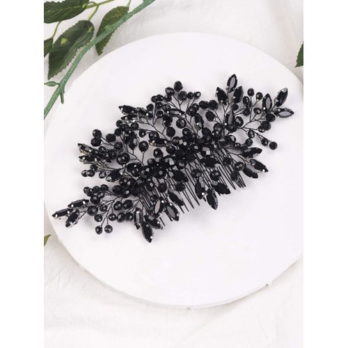 Aimimier Bridal Black Crystal Hair Comb Marquise Crystal Back Comb Wedding Hair Accessories for Women and Girls (Black)
