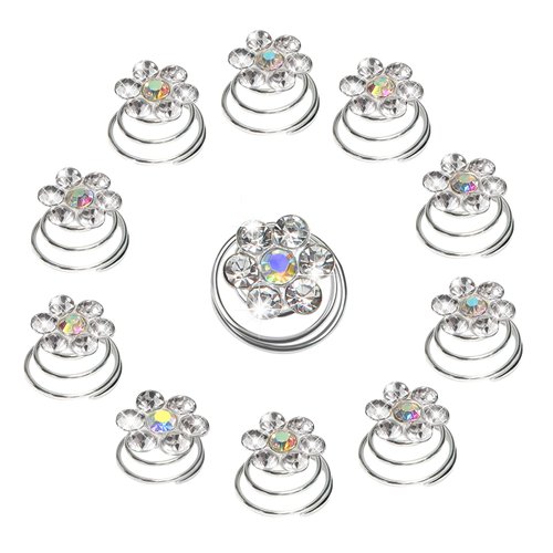 TUUXI 84pcs Rhinestone Crystal Twisters Set 0.5 Inch Spiral Hair Pins Swirl Hair turns Coils Silver Clear Flower Hair Clips Hair Accessories for Wedding Bridal Prom Party