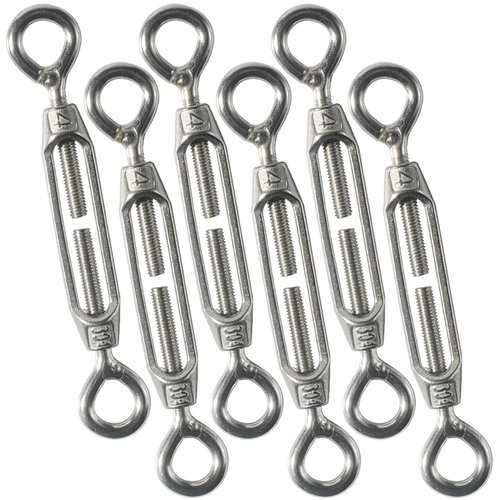 Cozihom M4 Eye & Eye/O to O Turnbuckle 304 Stainless Steel, Hardware Kit for Wire Rope Tension Heavy Duty, for Sun Shade, Tent Installation, Anti-Rust, 6 Packs