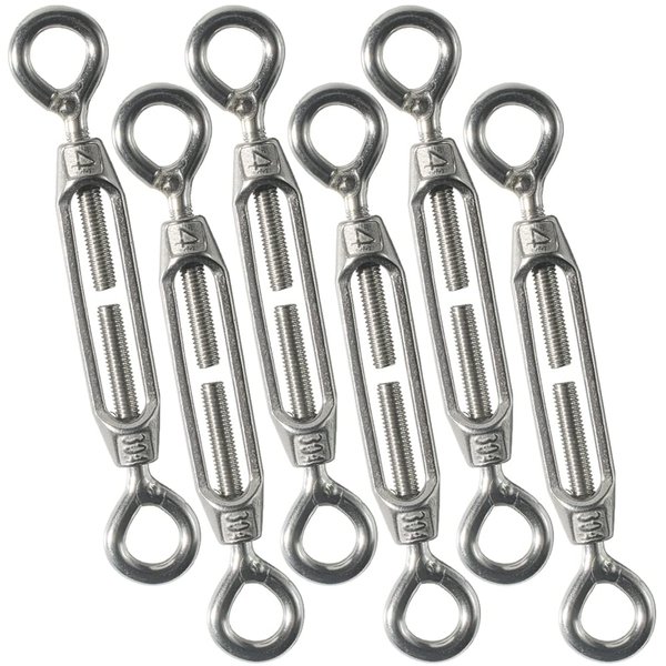 Cozihom M4 Eye & Eye/O to O Turnbuckle 304 Stainless Steel, Hardware Kit for Wire Rope Tension Heavy Duty, for Sun Shade, Tent Installation, Anti-Rust, 6 Packs