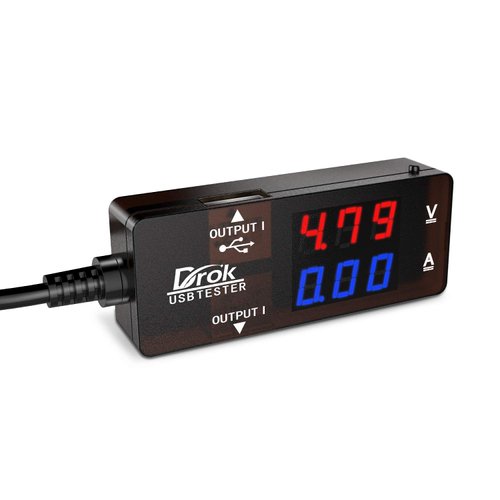 DROK USB Tester, USB-A 2.0 Digital Multimeter Dual USB Output Ports PD QC 3.0 Color LED Display, 7 Modes Capacity Voltage Current Power Voltmeter Ammeter for Laptop Power Bank Solar Panel