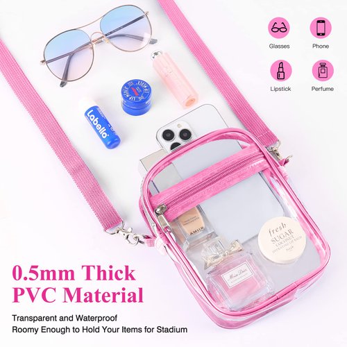 Mossio Clear Crossbody Bag Stadium Approved, Transparent Messenger Shoulder Bag for Concert, Beach, Travel & Sporting Pink