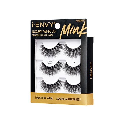 i-ENVY False Lashes, Mink 3D Lashes Value Pack Real Mink Maximum Fluffy Wispy Luxury Glamorous Natural Look Reusable Eyelashes (15)