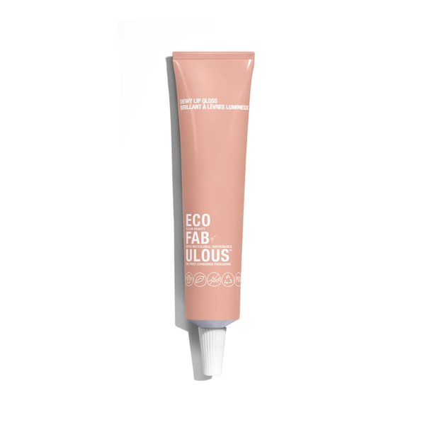 ECOFABULOUS Dewy Lip Gloss - Enriched with Squalane and Jojoba Esters, Nourishes and Conditions Lips, Clean + Recyclable + Vegan, 15 mL/ 0.5 Fl Oz - Flurry Up (Light Nude Shimmer)