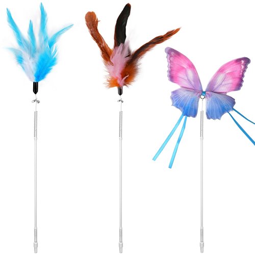Pawtners 1-Pack Fluttering Butterfly Replacement and 2-Pack Feather Rods for 3 in 1 Automatic Interactive Cat Toy Rechargeable Kitten Toys