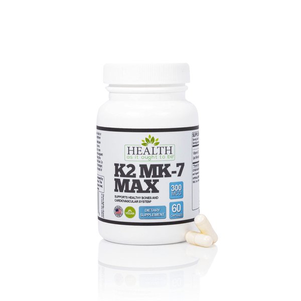 Health As It Ought To Be Vitamin K2 MK-7 MAX Extra Strength 300mcg Per Capsule. 60 Capsules. Soy Free. Proven Bioavailability and Safety