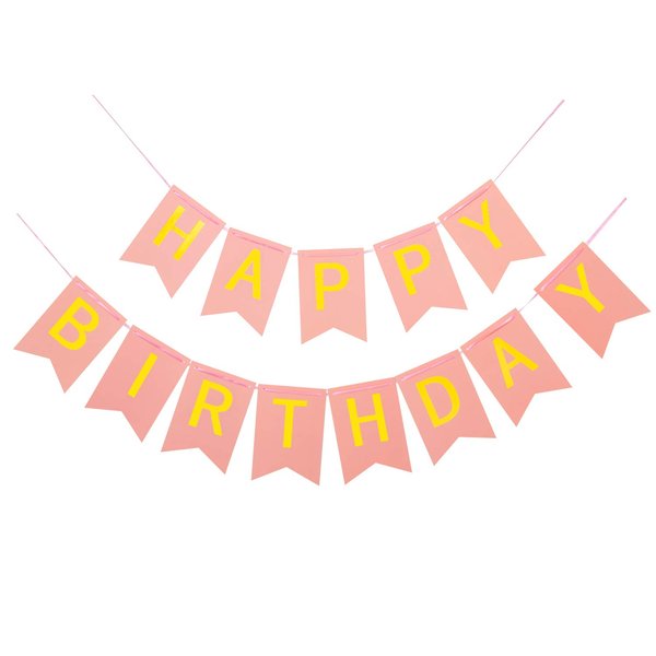 WESTGO Birthday Decorations, Pink and Golden Premium Quality Happy Birthday Banners with Golden Sparkle Shimmering Letters, Reusable Birthday Party Supplies Perfect for Kids Girls and Women