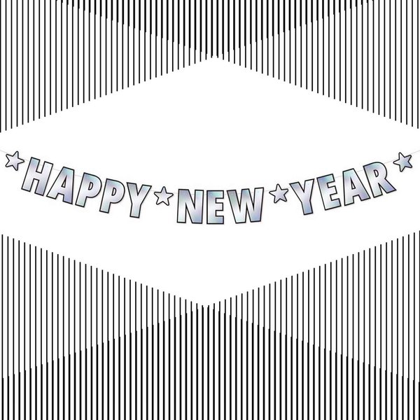 Silver Happy New Year Banner, 2025 Happy New Year Banner Signs for 2025 Happy New Year Party Decoration Supplies