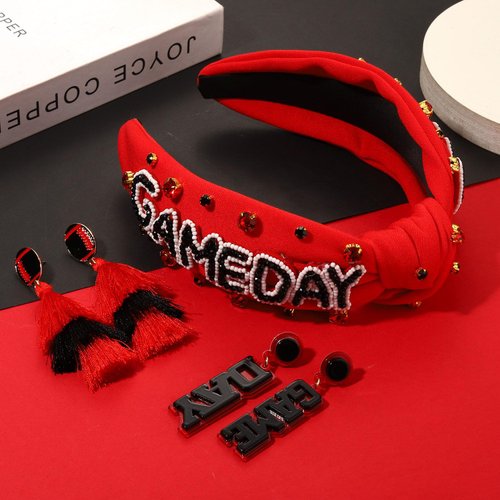 mokkia Game Day Accessories for Women Beaded Game Day Football Headbands Jeweled Rhinestone Pearl Knotted Headband Red Spirit Day Accessories Sports Game Day Outfits Tailgate Party Favors (Pattern A)