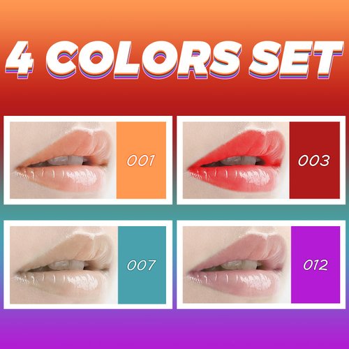 Plumping Lip Oil, 4PCS Hydrating Lip Glow Gloss Moisturizing Tinted Lip Balm Lasting Nourishing Protects Soothes, Comforts Transparent Lip Care Toot, Natural Ingredients Non-sticky Big Brush Glitter Primer Lip Tint (SET A)