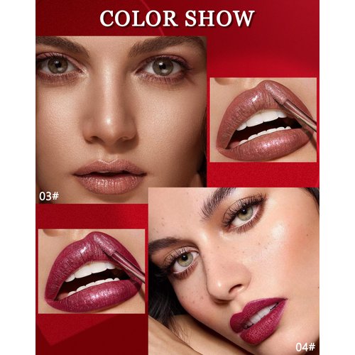 Glitter Lip Gloss Liquid Lipstick-2Pcs Diamond Shimmer Matte Lipstick, Sparkling High Pigment Longlasting Waterproof Smudgeproof Non-Stick Cup Lipstick, Bold Shiny Lipgloss for Women Girl Makeup-03+04