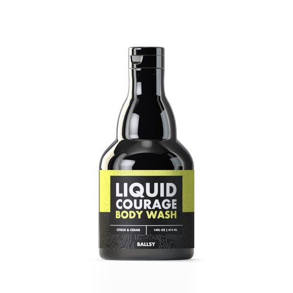 Ballsy Liquid Courage Body Wash to Hydrate Skin, with Aloe Vera, Coconut Oil and Jojoba Spheres, Citrus and Cedar, 14 oz