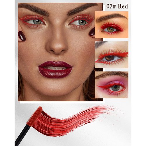5D Red Mascara for Eyelashes-1Pcs Longlasting Waterproof Smudge-Proof Colored Tubing Mascara Volume and Length, Volumizing Curling Defining Eye Lashes, Fiber Mascara for Women Cosplay Party Eye Makeup