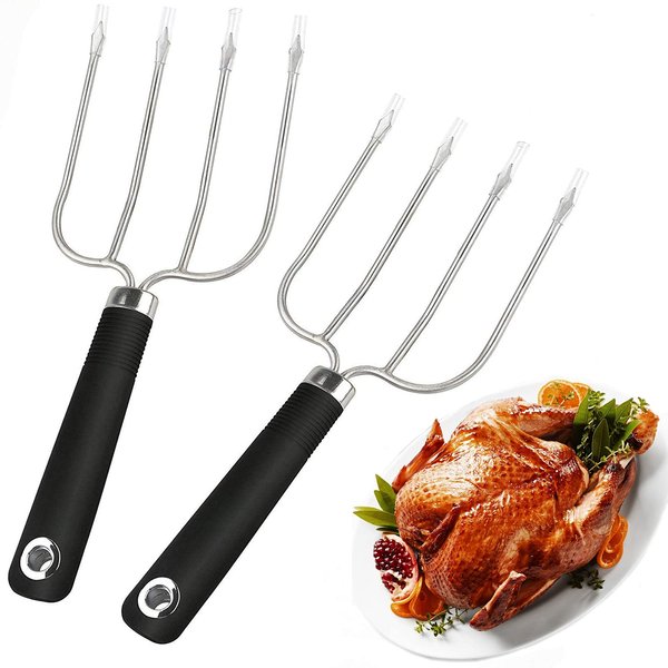 Turkey Lifter Forks Set of 2 Stainless Steel Turkey Lifters with Non-Slip Handle Turkey and Poultry Lifters Turkey Claws Carving Fork