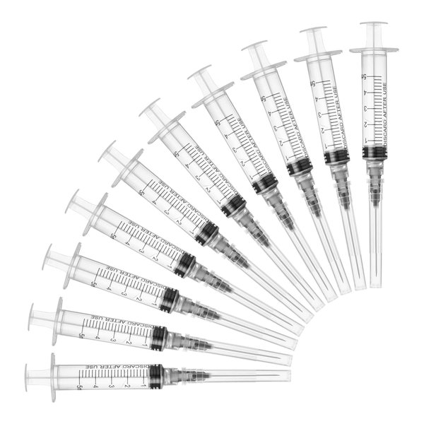5ml Disposable Syringes with 22 Ga 1 Inch Needle, for Scientific Labs, Industrial, Liquid Measuring, Dispensing, Pack of 20