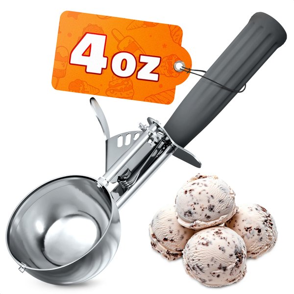 4 oz Ice Cream Scoop with Trigger - Trigger Release Ice Cream Scoop #8, for Baking, Cookies and Desserts, Easy to Use and Clean, 8.74 x 2.75 Convenient Size, Dishwasher-Safe, Ergonomic Handle Design