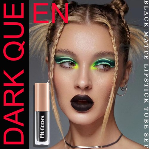 3Pcs Black Matte Lipstick Tube Set, Waterproof Lip Gloss High Pigmented Velvety Creamy Lipstick, Smudge Proof & Non-stick Lip Stain, Vivid Colors, Intense & Bold Color Lips Makeup for Women(03# Dark)