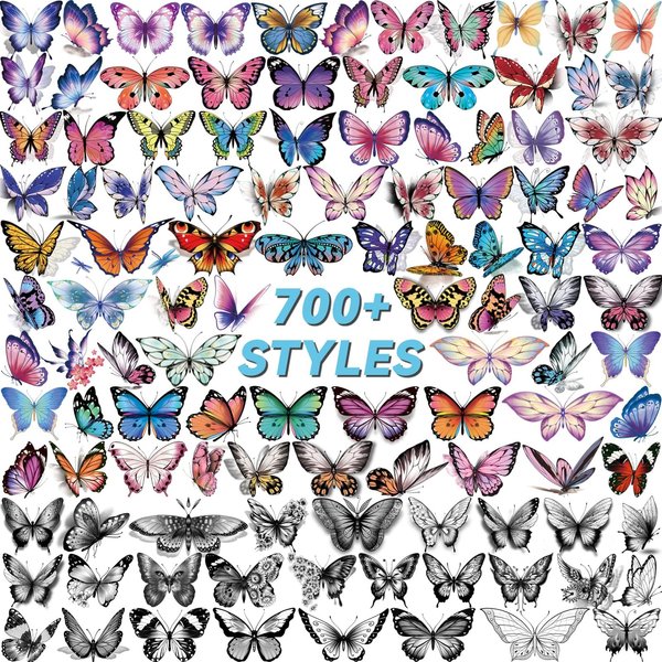 EMOME 700+ Styles Butterfly Temporary Tattoos for Women,112 Sheets Fake Tattoos That Look Real and Last Long,Tiny Waterproof Colorful Butterfly Tattoos and Arm Neck Hand Tattoo Stickers for Adults Girls
