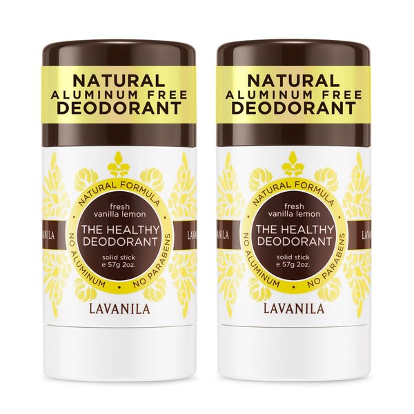 Lavanila Natural Aluminum Free Deodorant 2-Pack, Vanilla Lemon - The Healthy Deodorant for Men and Women, Solid Stick (2 Ounce Each), Vegan