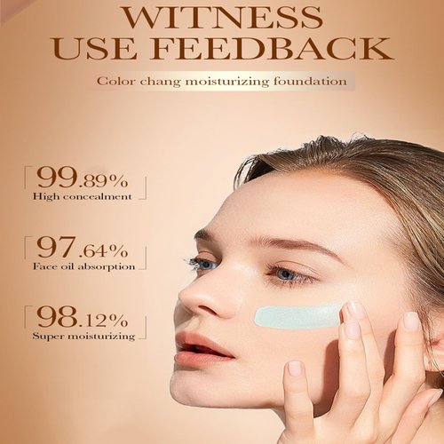 Color-Changing Foundation, High Coverage Long-Lasting Moisturizing Matching Self Adjusting Foundation, Skin Tone Concealing Foundation BB Cream Suitable for All Skin Types,1.05 Oz/30g Ivory White