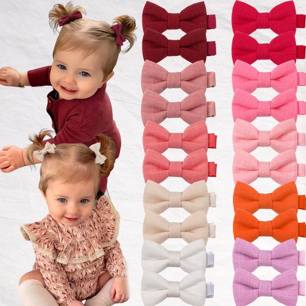 CÉLLOT Baby Hair Clips Fully Lined 2 inch Bows Cotton and Linen Baby Hair Bows Hair Clips for Baby Girls Infants Toddlers and Kids Pink Series