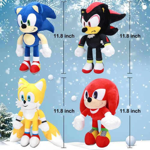 4 Pcs Sonic Plush Toys, Hedgehog 3 Movie Plushies Toys for Kids Christmas Birthdays and Gifts for Fans, The Super Hedgehog Shadow Stuffed Animal.