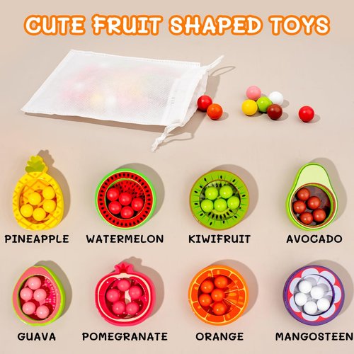 JOCY Montessori Wooden Color Sorting Toys, 6 Fruits Classification Motor Skills Toy, Wooden Peg Board Beads Game, Preschool Learning Educational Color Matching sensory Toy for 3+ Year Old Boy and Girl