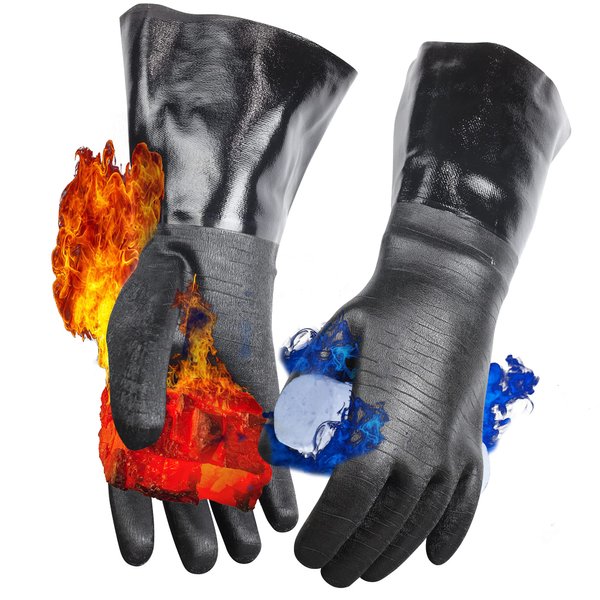 Artisan Griller BBQ, Smoker & Oven Glove- Insulated Heat Resistant for Fryer & Kitchen. Great Barbecue Smoking Oyster Mitt–Turkey Fryer, Oil,Fire & Water Resistant -(Size 10/XL – Black Neoprene)