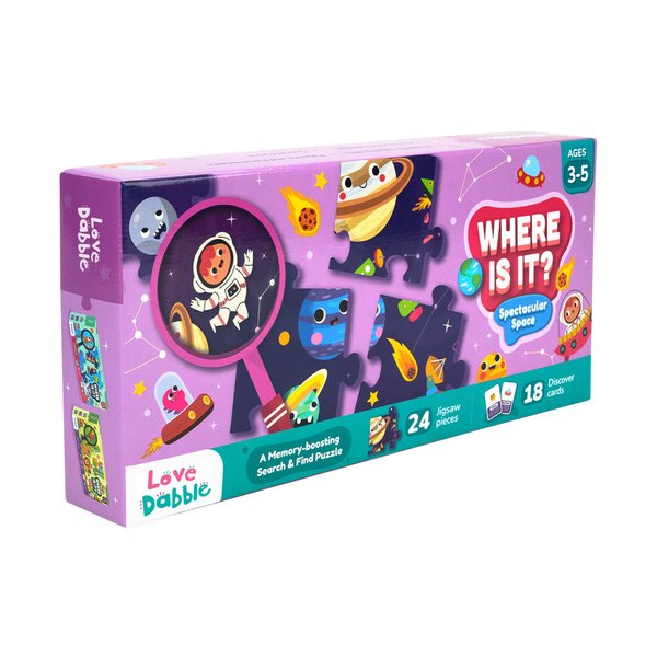 LoveDabble Where is it? Spectacular Space: Form a Universe Masterpiece with Jumbo-Sized Pieces and Search & Find 18 Cosmic Icons Using Discover Cards| Birthday Gifts for Boys and Girls