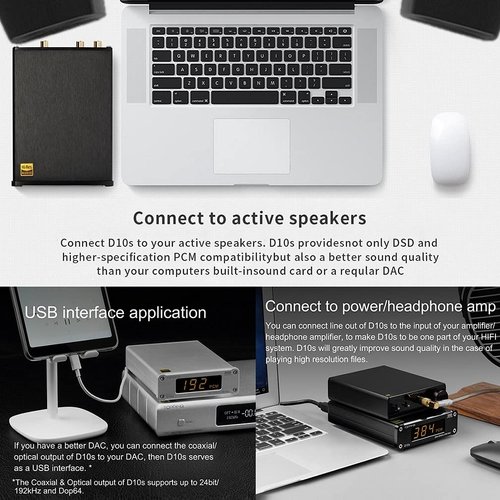 TOPPING D10s USB Digital to Analog Converter, XU208 ES9038Q2M HiFi USB DAC, DSD256 32Bit/384kHz, Coaxial Optical RCA Audio Converter, Mini Desktop DAC for PC/Phone (Black)