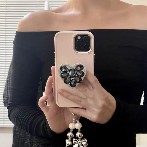 WUOJI Cute Glitter Color Heart Shape Collapsible Expandable Multi Functional Mobile Phone Grip & Kickstand(Black)