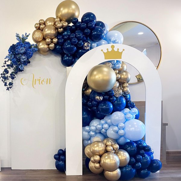 ECEAE 120Pcs Navy Blue Pastel Blue and Metallic Gold Balloon Garland Arch Kit with Golden Confetti Balloons, Perfect for Party Decorations, Weddings, Baby Showers, Graduations and Birthdays