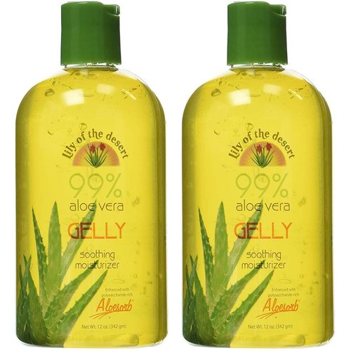 Lily Of The Desert Gelly Moisturizer - 99% Organic Aloe Vera Gel for Skin, After Sun Care with Aloe, Vitamin E Oil, and Vitamin C for Sunburn Relief, 12 Fl Oz (Pack of 2)