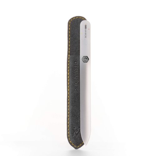 GERMANIKURE Czech Crystal Glass Nail File in Suede Leather Case - Original White Branded - Professional Manicure & Pedicure Products for Smooth Easy Shaping of Natural Nails