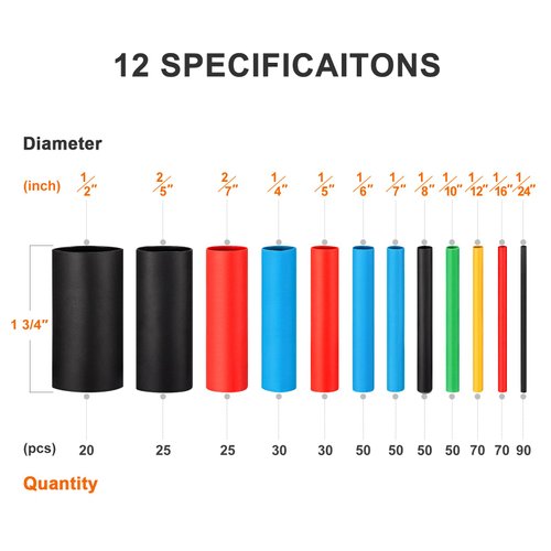 560PCS Heat Shrink Tubing 2:1, Eventronic Electrical Wire Cable Wrap Assortment Electric Insulation Heat Shrink Tube Kit with Box(5 colors/12 Sizes), Black, Red, Blue, Yellow, Green