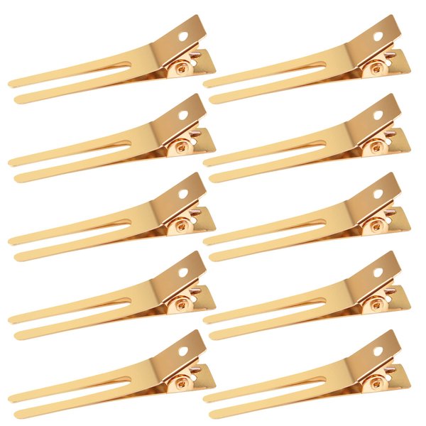 Qearl 100 PCS 1.77" Double Prong Curl Clips Gold Curl Pins Duckbill Section Clips Metal Alligator Clips for Hair Extensions Styling(4.5cm)