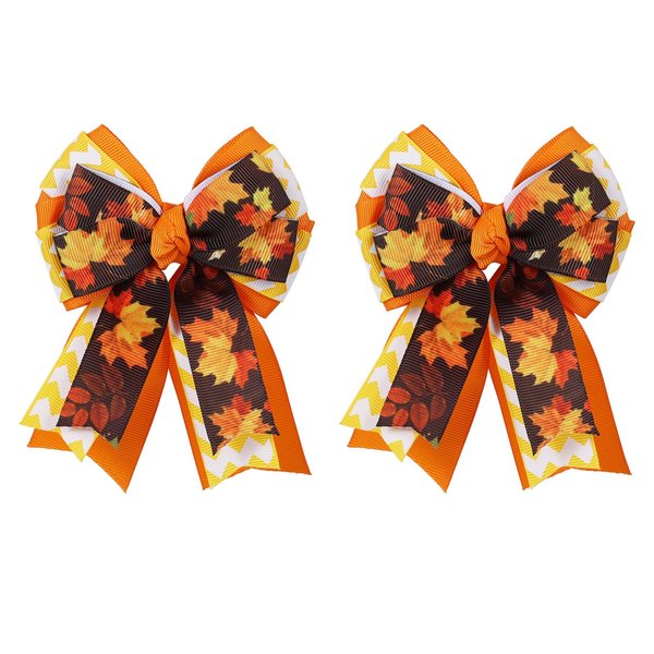 Halloween Thanksgiving Bow Hair Clips with Tails, Maple Leaves Print Hair Bows, Fall Holiday Hair Accessories for Girls Women, Orange
