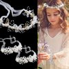 3 Pieces Flower Girls Headpiece Wrist Corsage for Bridesmaid Crystal Pearls Headpiece Princess Hair Accessories Bridal Hair Vines Elegant Floral Head bands for Women Girls Wedding Prom Photography