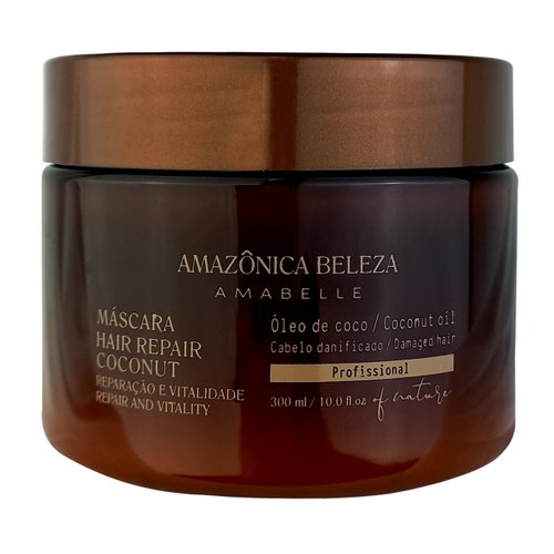 AMAZONICA BELEZA Hair Repair with Coconut Mask (300ml / 10.1 Oz) | Professional Line | Multivitamin Repairing Hair Mask for Damaged Hair