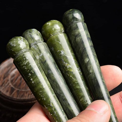 Jade Trigger Point Acupressure Gua Sha Massage Acupuncture Pen, Natural Healing Jade Stone Full Body Relax Self Massage Deep Soft Tissue Tool, Reduce Muscles Soreness and Pain Relief - Point End
