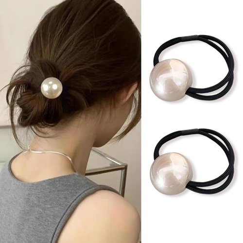 Pearl Hair Scrunchies for Women French White Pearl Elastic Scrunchies Elegant Hair Ties Hair Accessories for Thick Hair High Ponytail Holder Hair Jewels for Girls