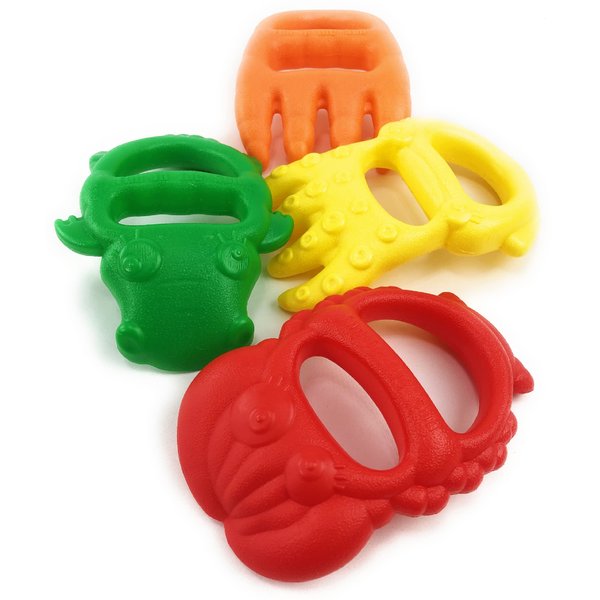 Matty's Toy Stop 7" Plastic Sand Digger Scoop Claws for Sand & Beach (Red, Yellow, Orange & Green) Complete Gift Set Bundle - 4 Pack