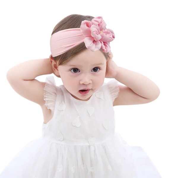Baby Girls Nylon Headband and Bow Big Flower Headbands Fashion Pink Hair Accessories for Newborns Infants