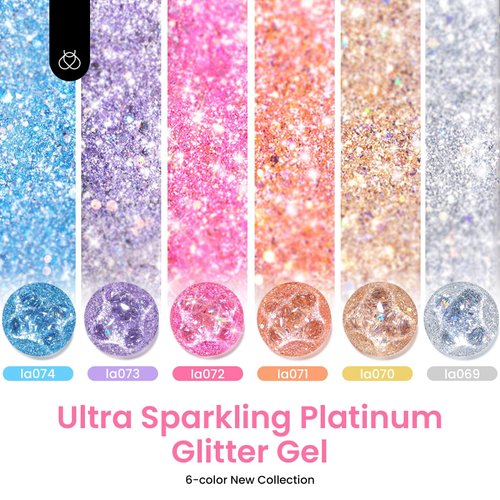 Beetles Glitter Gel Nail Polish 6 Colors Holographic Sparkle Silver Pink Blue Gel Polish Set Soak Off Uv Diy Manicure Kit Gel Polish Gift Set for Women Girls Uv Nail Polish Glitter Beetles Wonder Glam
