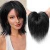 REECHO Human Hair Toppers, 6 Inch Hair Toppers for Thin Hair, Topper Hair Pieces with Bangs Real Human Hair, Clip In Wig Hair Topper Top Hair Extensions - Natural Black