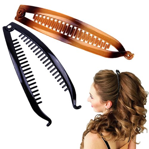 2PCS Banana Clips Hair Clips, Banana Clip Clincher Combs for Thick Thin Hair, Banana Combs Banana Clip Grip Comb Fishtail Hair Fish Shape Ponytail Bun Holder Hair Accessories for Women Girls