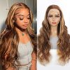 Yeeaak 13x6 Lace Front Wigs Human Hair 13x6 Highlight Ombre Body Wave HD Lace Frontal Wig for Women Pre Plucked With Baby Hair 180% Density Glueless Brown Honey Blonde Wig 4/27 Color 26Inch
