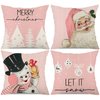Christmas Decorations Pillow Covers 18x18 Set of 4 Pink Stripes Santa Snowman Snowflake Merry Christmas Tree Let It Snow Hello Winter Holiday Pillows Decorative Throw Cushion Case for Sofa Couch