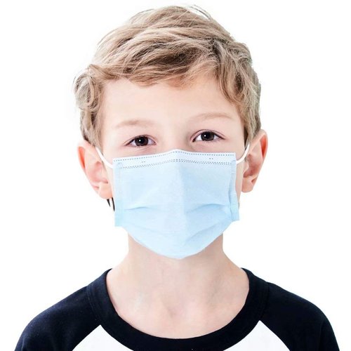 mystcare Kids Disposable Face Mask 50 Pack Ages 5-12 Filter 3-Layer Safety Face Masks for Kids Daily Use.All Metal Nose Clips(Blue)
